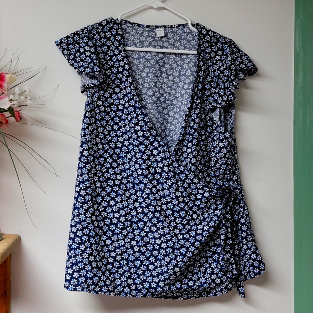 Floral wrap tie blouse